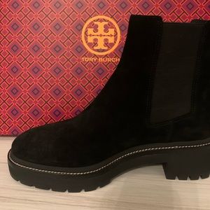 Tory Burch Boots Chelsea Lug 50mm Bootie Suede Black 8.5